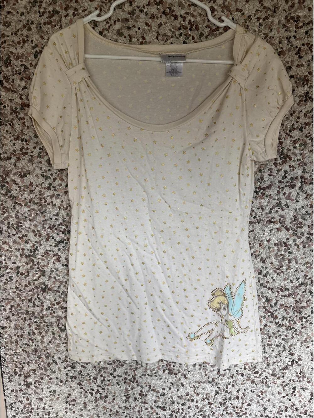 Disney Tinker Bell Gold Star Graphic Tee - Rhinestone Fairy Wings, Size Large